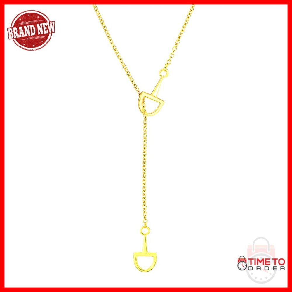 Silver Plated Brass Horsebit Lariat Y Necklace Adjustable 16-18 Inch